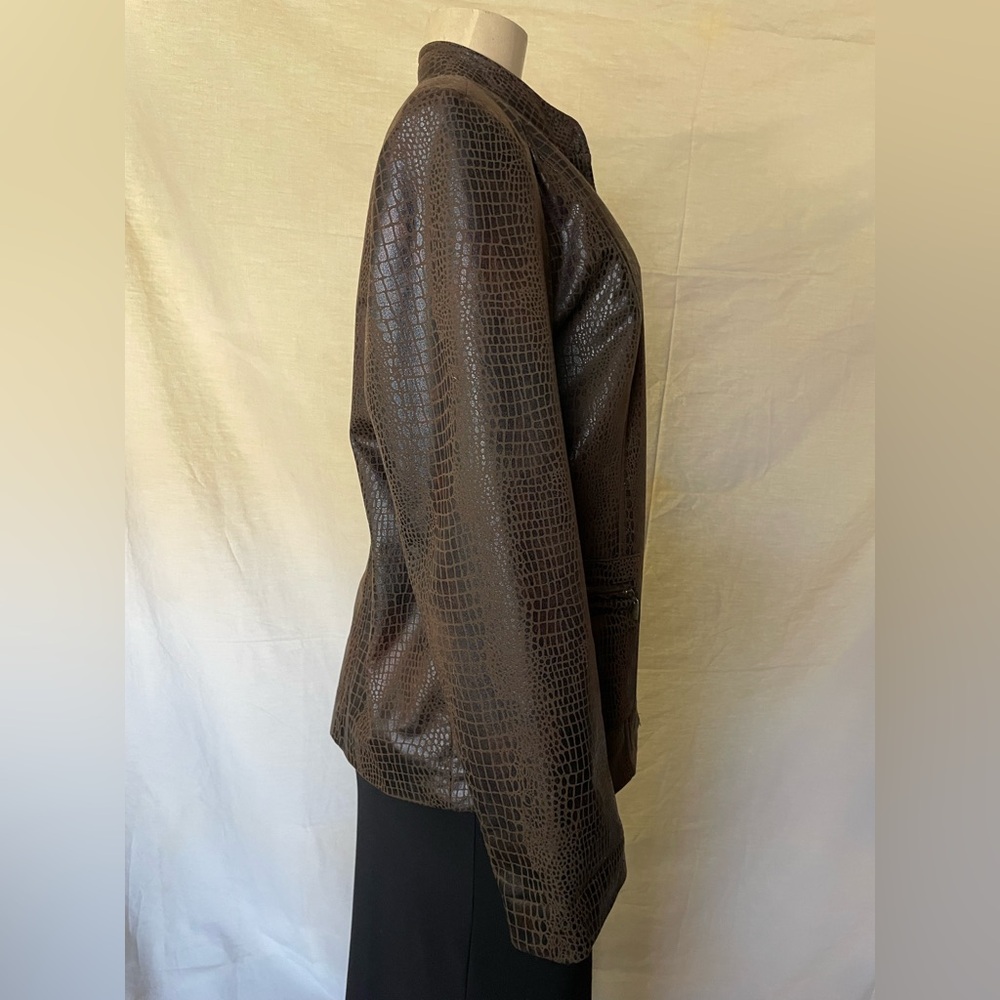 Notations Dark Brown Leather Jacket with Crocodil… - image 4